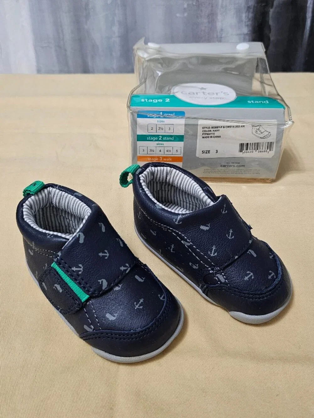 Carter's Every Step Bobby Navy Blue Anchor Baby Shoes - Size 3 Stage 2 NEW
